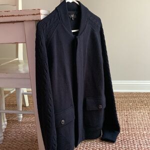 New w Tag: Dunhill Wool Cashmere Blend Navy Blue Sweater Jacket. Size Medium